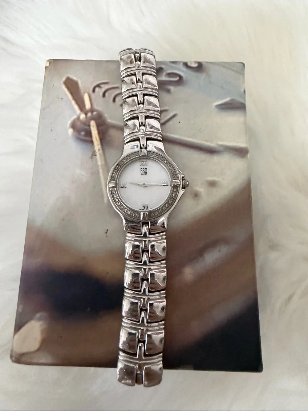 ESQ by Movado Silver Tone Women's Bracelet Watch with diamonds mother of pearl